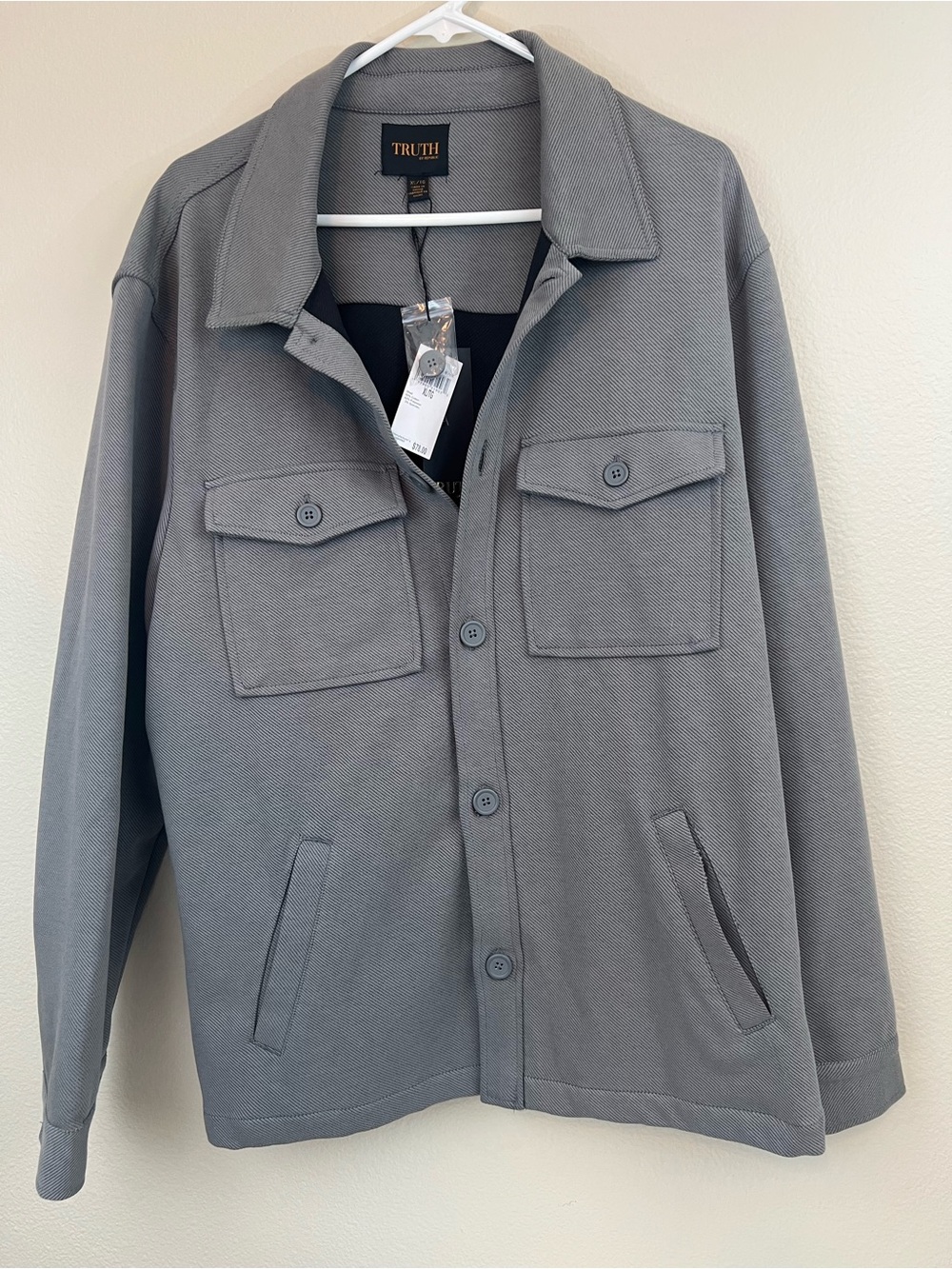Truth by Republic Men's XL Shirt Jacket Shacket in Grey Solid Twill Knit